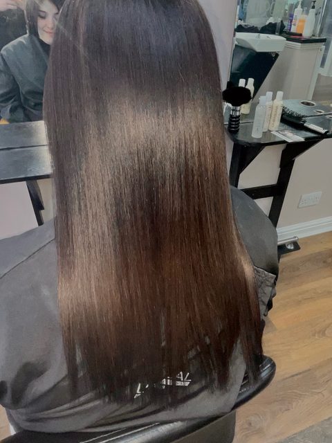 Sleek keratin blow dry finish
